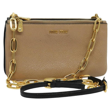 Miu Miu Chain Shoulder Bag Leather Beige Gold Auth 138544