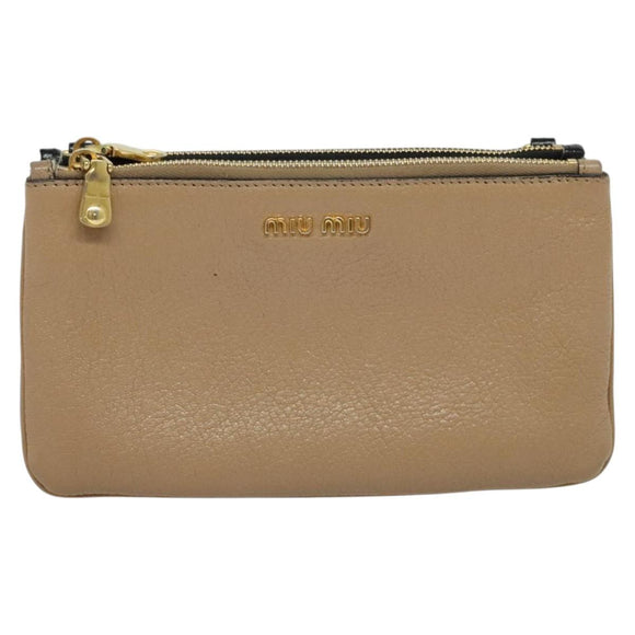 Miu Miu Chain Shoulder Bag Leather Beige Gold Auth 138544