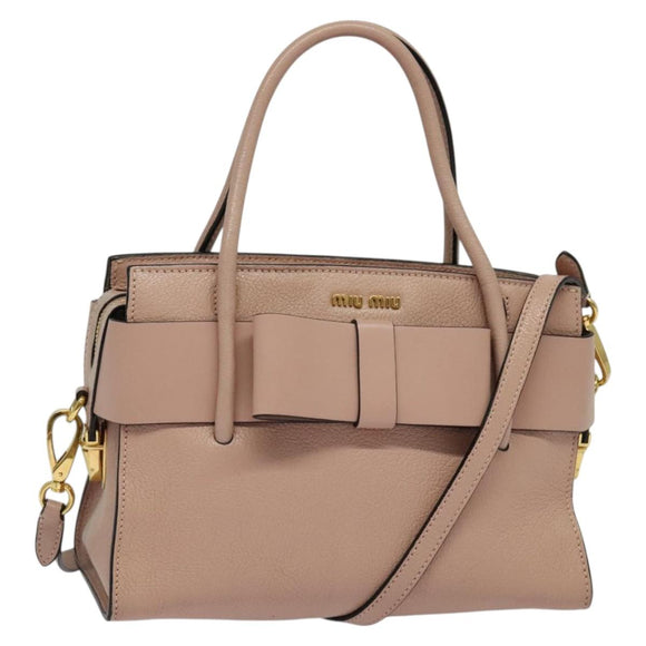 Miu Miu Hand Bag Leather 2way Pink Gold Auth 138548
