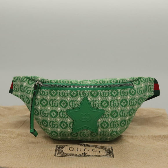 GUCCI Children's Sherry Line Bag Canvas Leather Green Silver 502095 Auth 138554