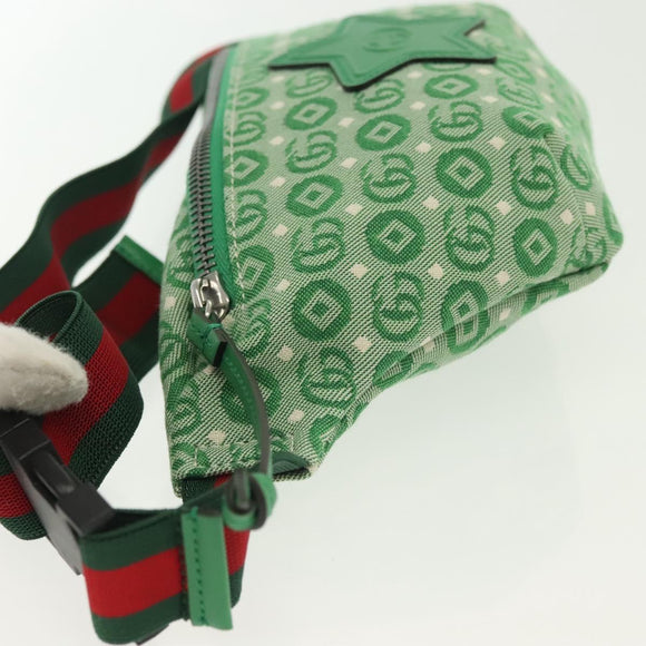 GUCCI Kinder Sherry Line Tasche Canvas Leder Grün Silber 502095 Auth 138554