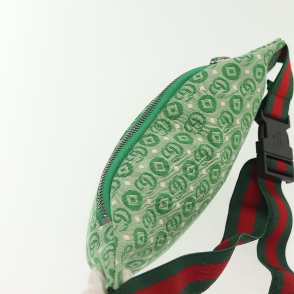 GUCCI Children's Sherry Line Bag Canvas Leather Green Silver 502095 Auth 138554