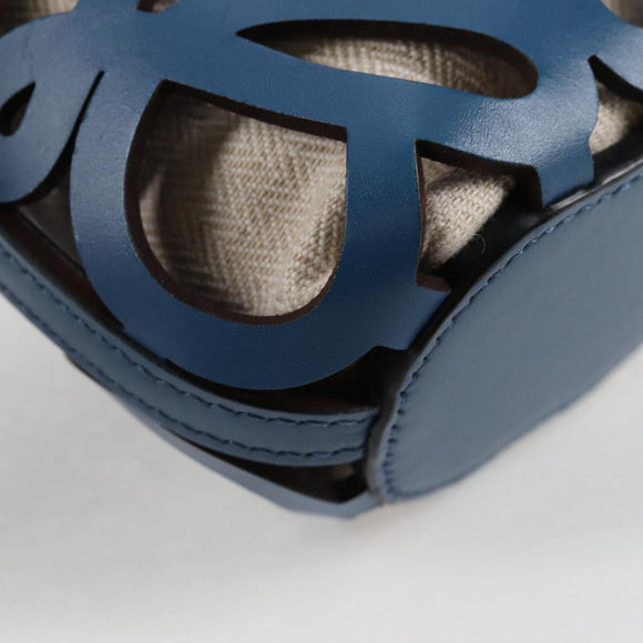 LOEWE Anagram Cut Out Pocket Shoulder Bag Leather Blue Auth 138555A