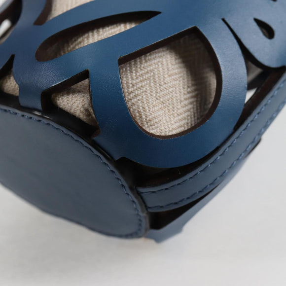 LOEWE Anagram Cut Out Pocket Shoulder Bag Leather Blue Auth 138555A