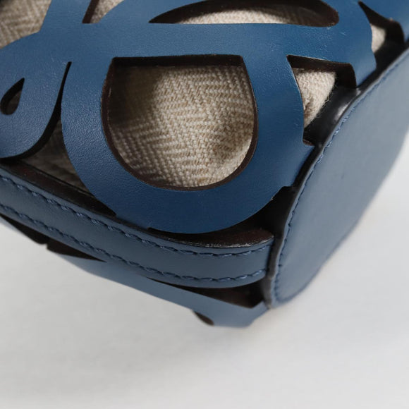 LOEWE Anagram Cut Out Pocket Shoulder Bag Leather Blue Auth 138555A