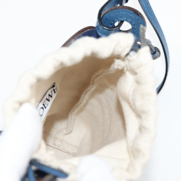 LOEWE Anagram Cut Out Pocket Shoulder Bag Leather Blue Auth 138555A