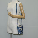 LOEWE Anagram Cut Out Pocket Shoulder Bag Leather Blue Auth 138555A-19