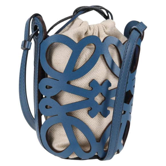 LOEWE Anagram Cut Out Pocket Schoudertas Leer Blauw Authentiek 138555M