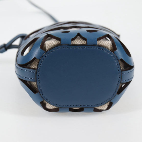 LOEWE Anagram Cut Out Pocket Shoulder Bag Leather Blue Auth 138555A