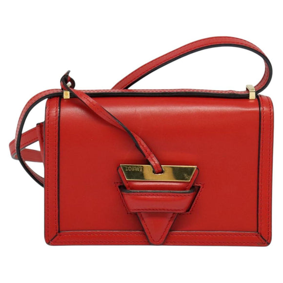 LOEWE Barcelona Shoulder Bag Leather Red Gold Auth 138556