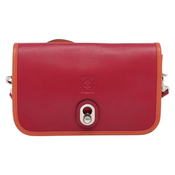 LOEWE Ines Shoulder Bag Leather Pink Silver Auth 138557