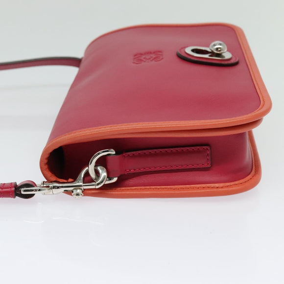 LOEWE Ines Shoulder Bag Leather Pink Silver Auth 138557