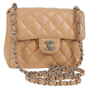 CHANEL Mini Matelasse 17 Chain Shoulder Bag Caviar Skin Beige CC Auth 138560V-1