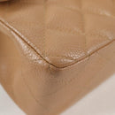 CHANEL Mini Matelasse 17 Chain Shoulder Bag Caviar Skin Beige CC Auth 138560V-9
