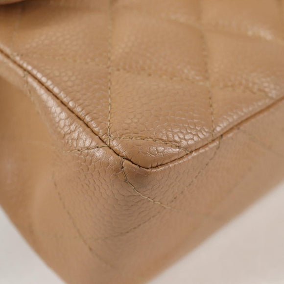 CHANEL Mini Matelasse 17 Chain Shoulder Bag Caviar Skin Beige CC Auth 138560V