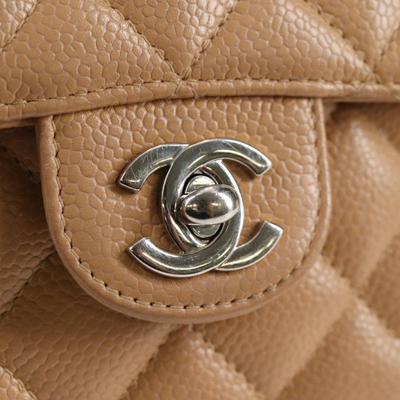 CHANEL Mini Matelasse 17 Chain Shoulder Bag Caviar Skin Beige CC Auth 138560V