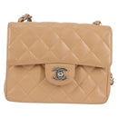CHANEL Mini Matelasse 17 Chain Shoulder Bag Caviar Skin Beige CC Auth 138560V-13