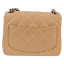CHANEL Mini Matelasse 17 Chain Shoulder Bag Caviar Skin Beige CC Auth 138560V-2