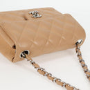 CHANEL Mini Matelasse 17 Chain Shoulder Bag Caviar Skin Beige CC Auth 138560V-6