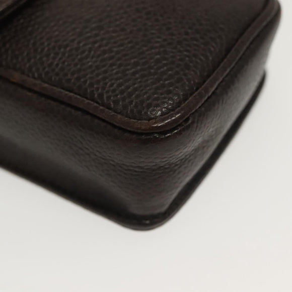 CHANEL Chain Shoulder Bag Caviar Skin Brown Gold CC Auth 138561