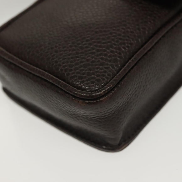 CHANEL Chain Shoulder Bag Caviar Skin Brown Gold CC Auth 138561