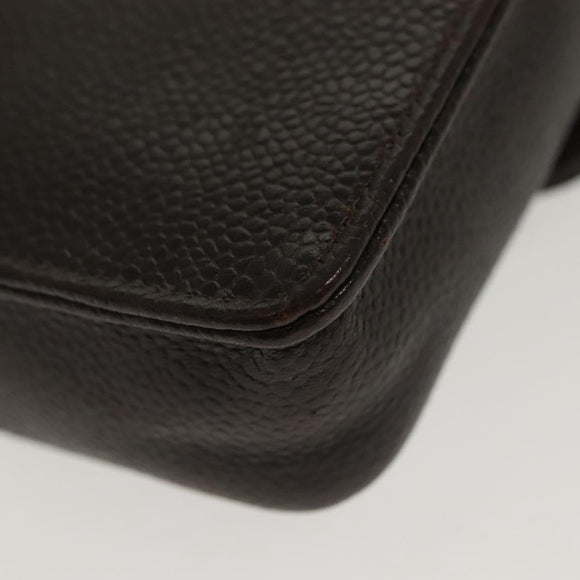 CHANEL Chain Shoulder Bag Caviar Skin Brown Gold CC Auth 138561