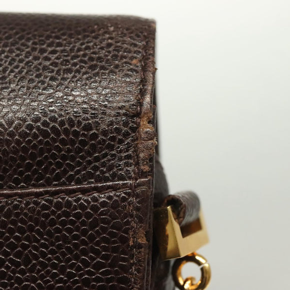 CHANEL Chain Shoulder Bag Caviar Skin Brown Gold CC Auth 138561