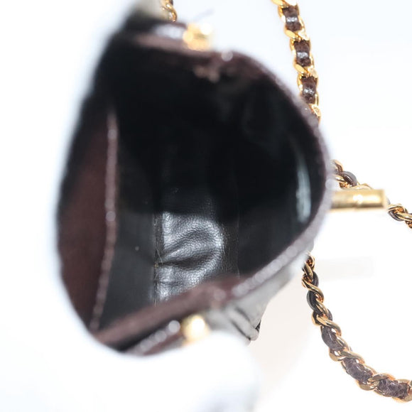 CHANEL Chain Shoulder Bag Caviar Skin Brown Gold CC Auth 138561
