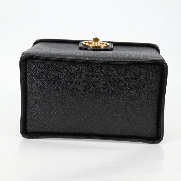 CHANEL Vanity Hand Bag Caviar Skin 2way Black Gold CC Auth 138563V
