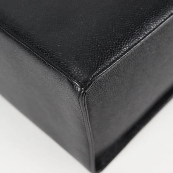 CHANEL Vanity Hand Bag Caviar Skin 2way Black Gold CC Auth 138563A