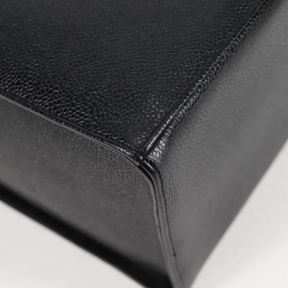 CHANEL Vanity Hand Bag Caviar Skin 2way Black Gold CC Auth 138563A