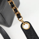 CHANEL Vanity Hand Bag Caviar Skin 2way Black Gold CC Auth 138563A-20