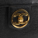 CHANEL Vanity Hand Bag Caviar Skin 2way Black Gold CC Auth 138563A-21