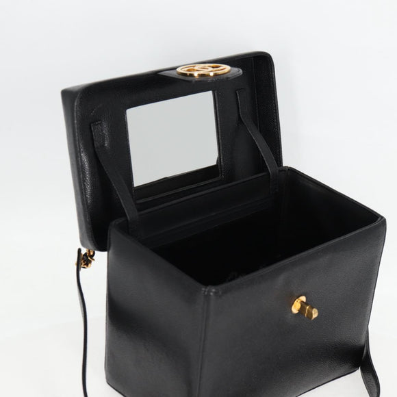 CHANEL Vanity Hand Bag Caviar Skin 2way Black Gold CC Auth 138563V