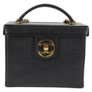 CHANEL Vanity Hand Bag Caviar Skin 2way Black Gold CC Auth 138563A-13