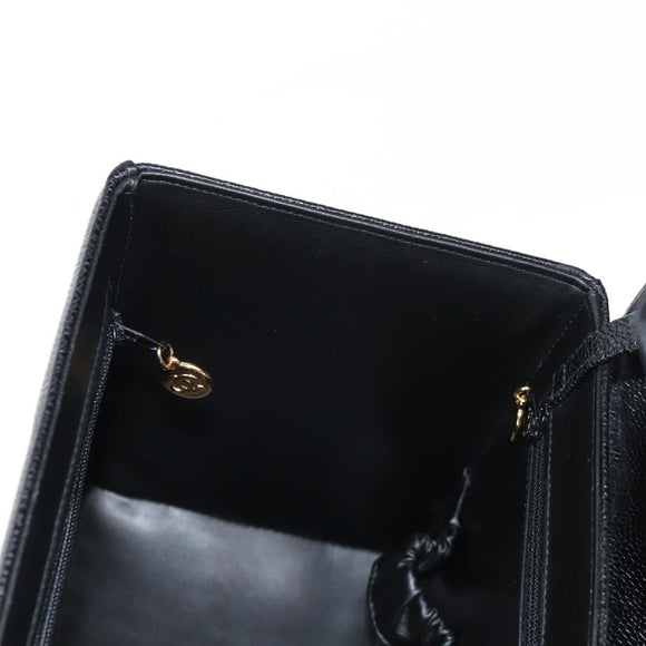 CHANEL Vanity Hand Bag Caviar Skin 2way Black Gold CC Auth 138563A