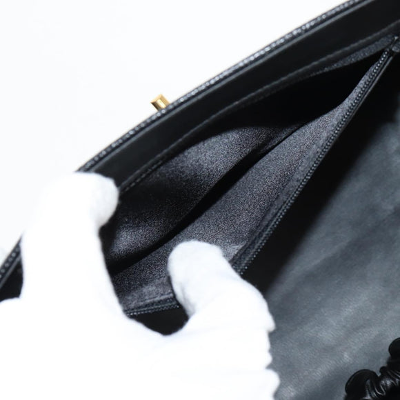 CHANEL Vanity Hand Bag Caviar Skin 2way Black Gold CC Auth 138563A