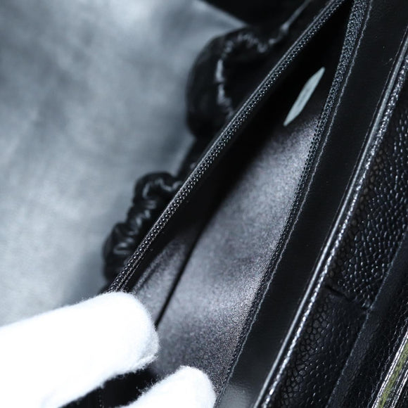 CHANEL Vanity Hand Bag Caviar Skin 2way Black Gold CC Auth 138563A