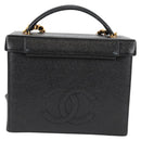 CHANEL Vanity Hand Bag Caviar Skin 2way Black Gold CC Auth 138563V-2