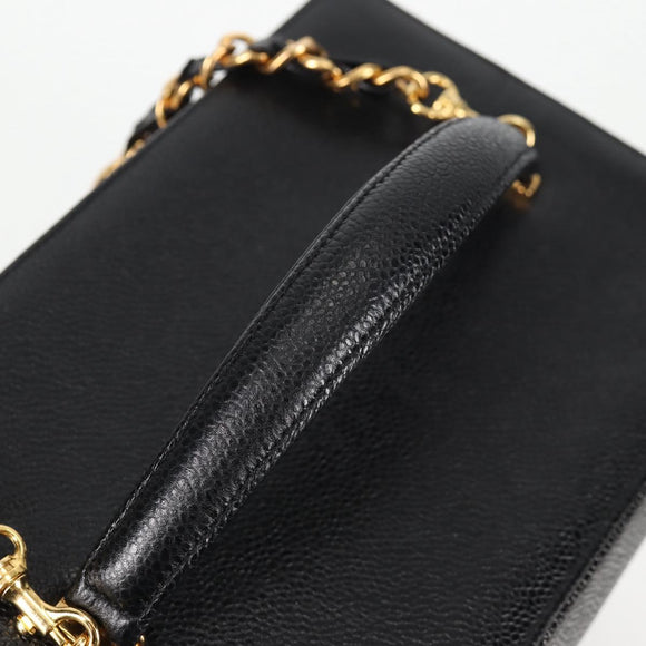 CHANEL Vanity Hand Bag Caviar Skin 2way Black Gold CC Auth 138563V