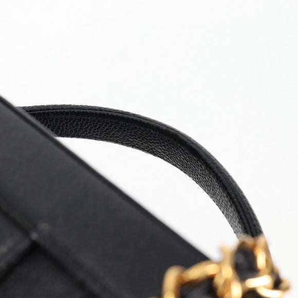 CHANEL Vanity Hand Bag Caviar Skin 2way Black Gold CC Auth 138563A