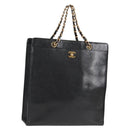 CHANEL Chain Hand Bag Caviar Skin Black Gold CC Auth 138564A-1