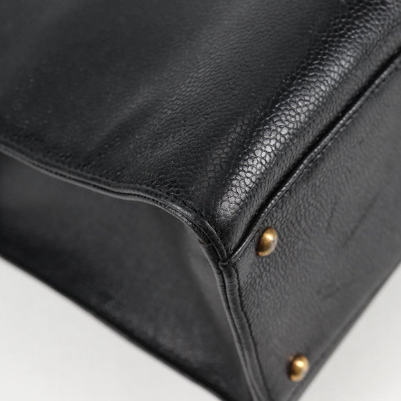 CHANEL Chain Hand Bag Caviar Skin Black Gold CC Auth 138564A