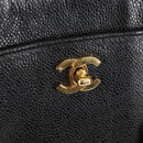 CHANEL Chain Hand Bag Caviar Skin Black Gold CC Auth 138564A-18