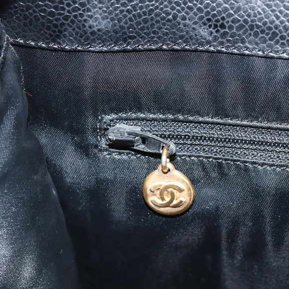 CHANEL Chain Hand Bag Caviar Skin Black Gold CC Auth 138564A