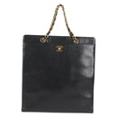 CHANEL Chain Hand Bag Caviar Skin Black Gold CC Auth 138564A-13