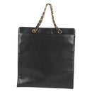 CHANEL Chain Hand Bag Caviar Skin Black Gold CC Auth 138564A-2