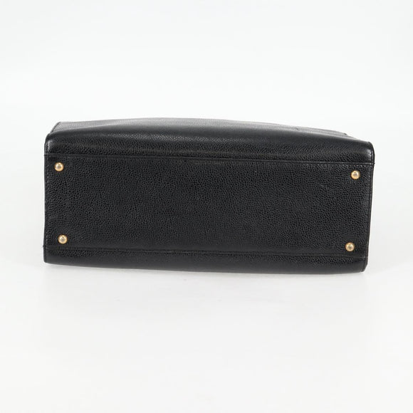 CHANEL Chain Hand Bag Caviar Skin Black Gold CC Auth 138564A