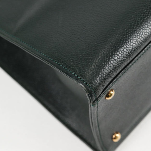 CHANEL Chain Hand Bag Caviar Skin Green Gold CC Auth 138565A