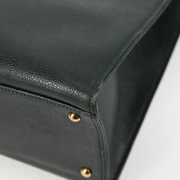 CHANEL Chain Hand Bag Caviar Skin Green Gold CC Auth 138565A